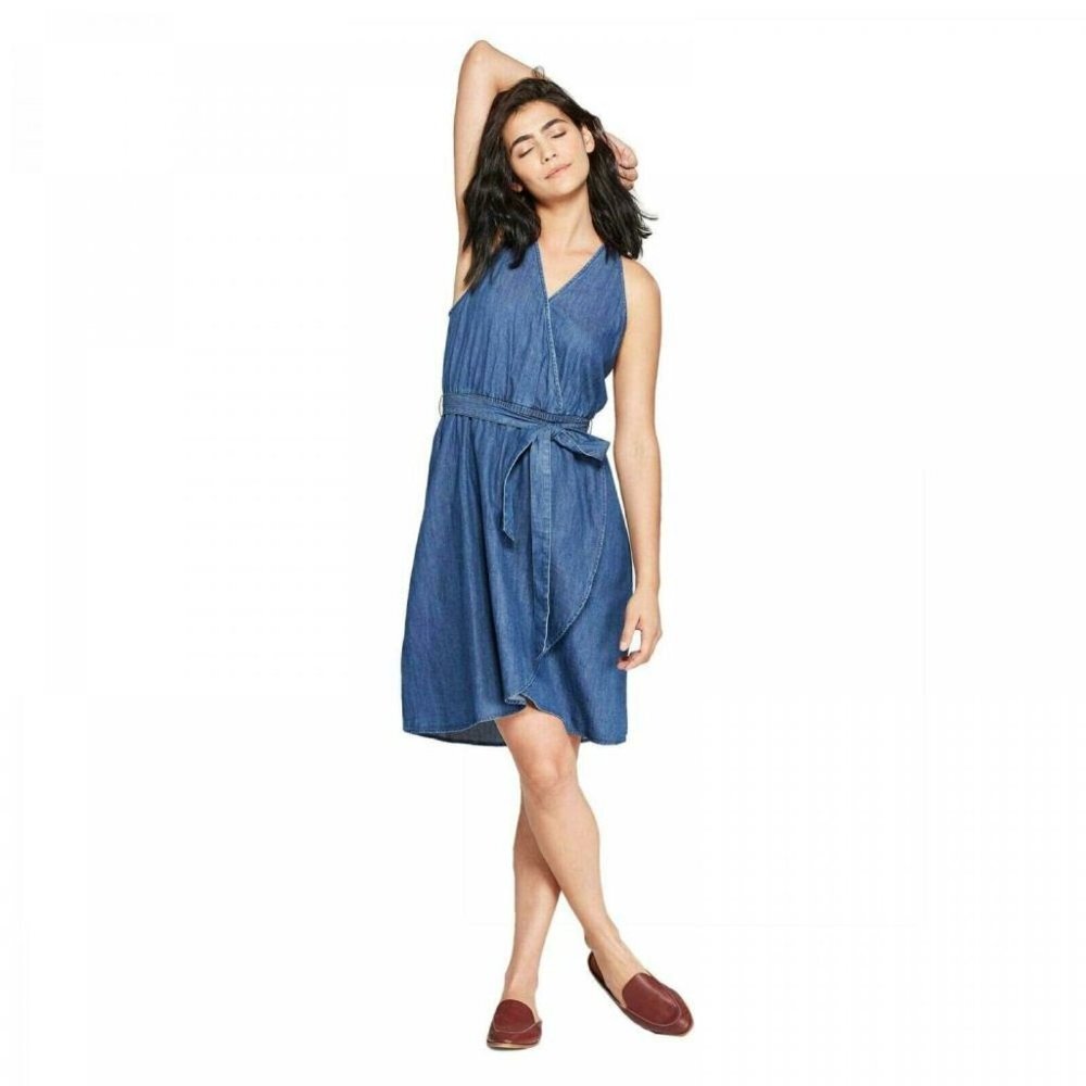 Universal Thread Blue Wrap-Style Denim Dress